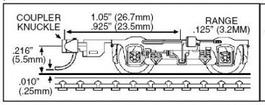 Micro Trains Line N 00302051 (1017) 4-Wheel Lightweight Passenger Car Trucks with Adjustable Couplers - 1 Pair