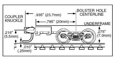 Micro Trains Line N 00310044 (1038-10) Barber Roller Bearing Trucks with Long Extension Couplers - 10 Pair