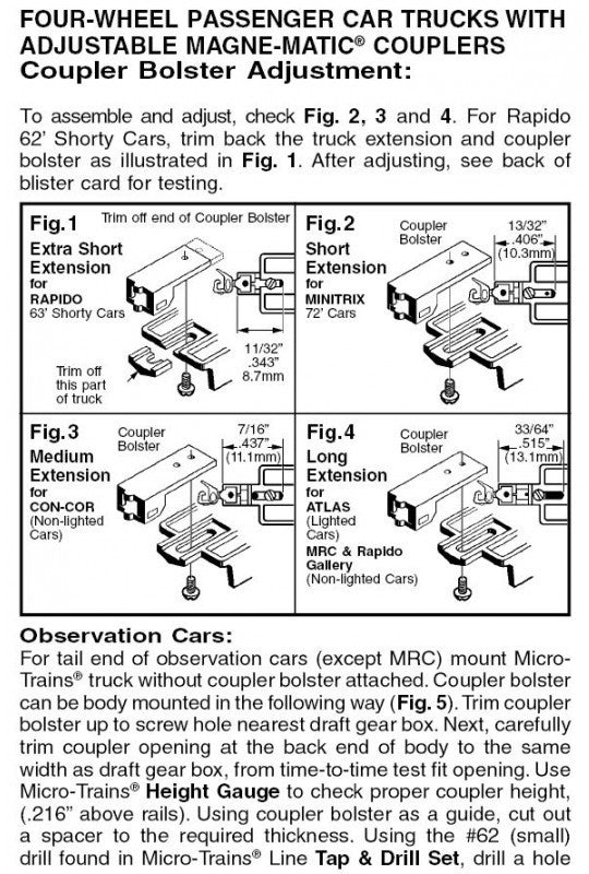 Micro Trains Line N 00342051 (1017-S) 4-Wheel Lightweight Silver Passenger Car Trucks with Adjustable Couplers - 1 Pair
