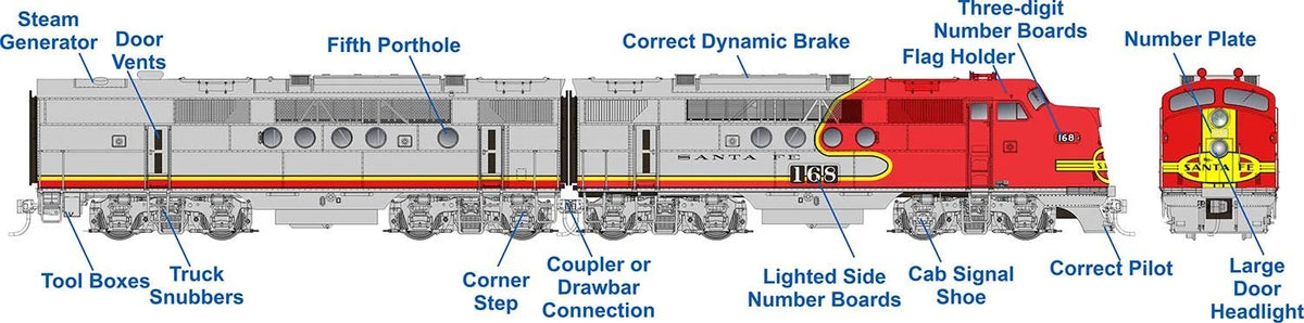 Rapido Trains Inc HO 53003 DCC Ready EMD FT A+B Locomotive Set AT&SF "Passenger Scheme" ATSF #168B + 168C