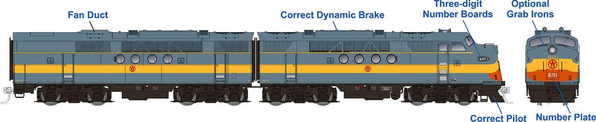 Rapido Trains Inc HO 53025 DCC Ready EMD FT A+B Locomotive Set NYO&W "Grey Scheme" NYO&W #804A + 804B