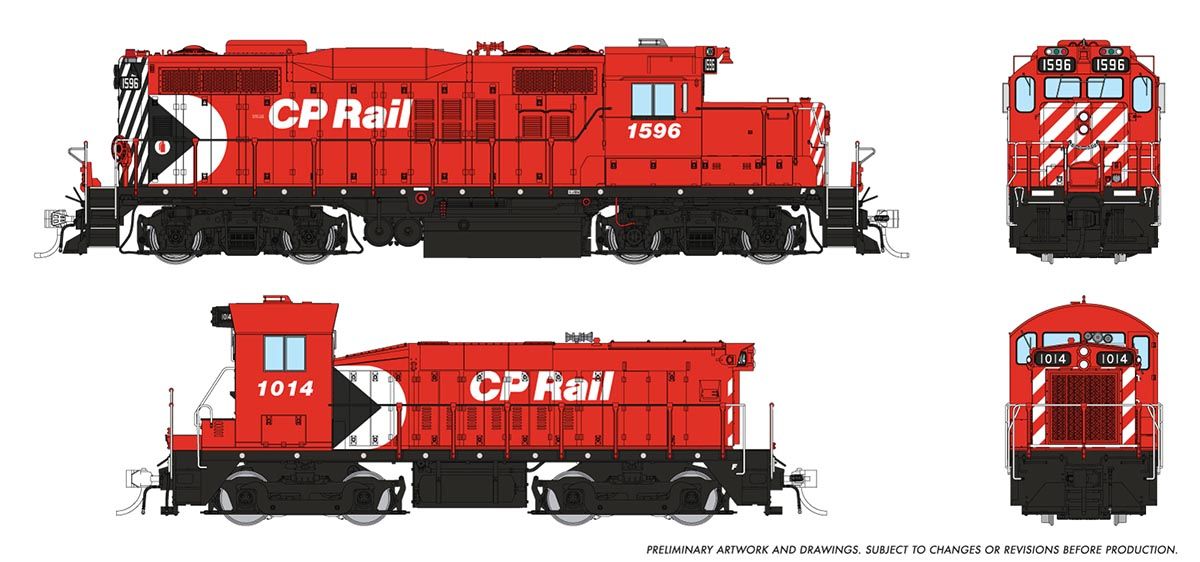 Rapido Trains Inc HO 54515 DCC/ESU LokSound V5 Equipped GP9u Locomotive Mother+Slug Set CP Rail "Multimark" CP #1596 + #1014