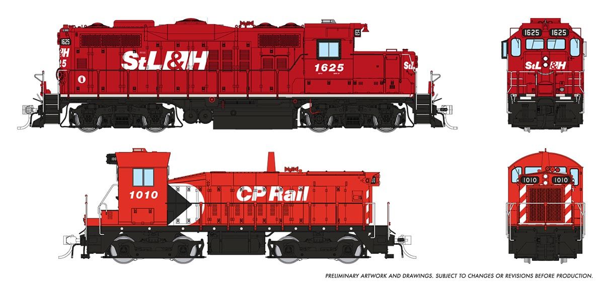 Rapido Trains Inc HO 54020 DCC Ready GP9u Locomotive Mother+Slug Set StL&H #1625 + 1010