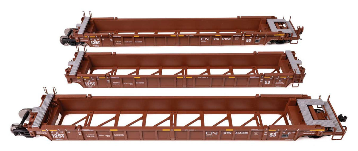 Walthers Mainline HO 910-55820 NSC Articulated 3-Unit 53' Well Car Canadian National GTW #676008