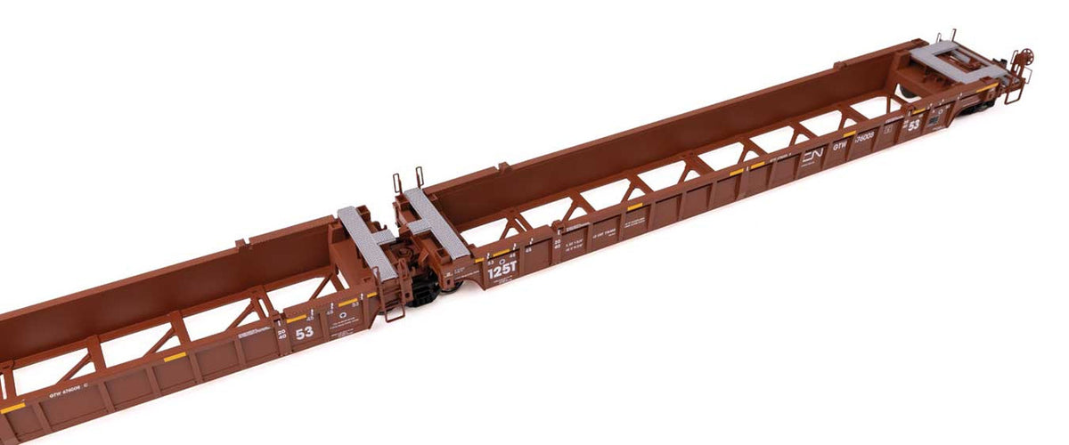 Walthers Mainline HO 910-55820 NSC Articulated 3-Unit 53' Well Car Canadian National GTW #676008