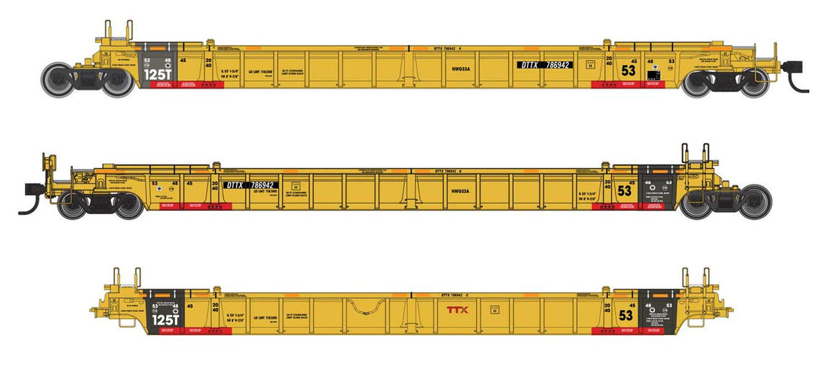 Walthers Mainline HO 910-55829 NSC Articulated 3-Unit 53' Well Car TTX DTTX #786942