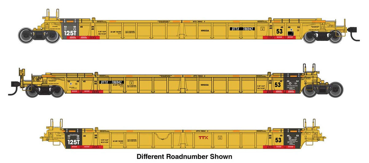 Walthers Mainline HO 910-55831 NSC Articulated 3-Unit 53' Well Car TTX DTTX #787329