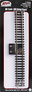 Atlas HO 840 Code 100 Snap Track Nickel-Silver Rail Black Ties Terminal Section 9" Straight - 1-Piece