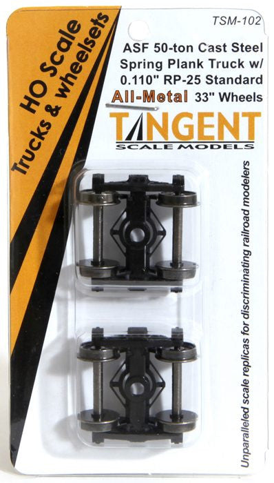 Tangent HO 102 50-Ton ASF Cast Steel Spring Plank Trucks with 33" Normal Tread 0.110" All-Metal Precision Wheelsets - 1 Pair
