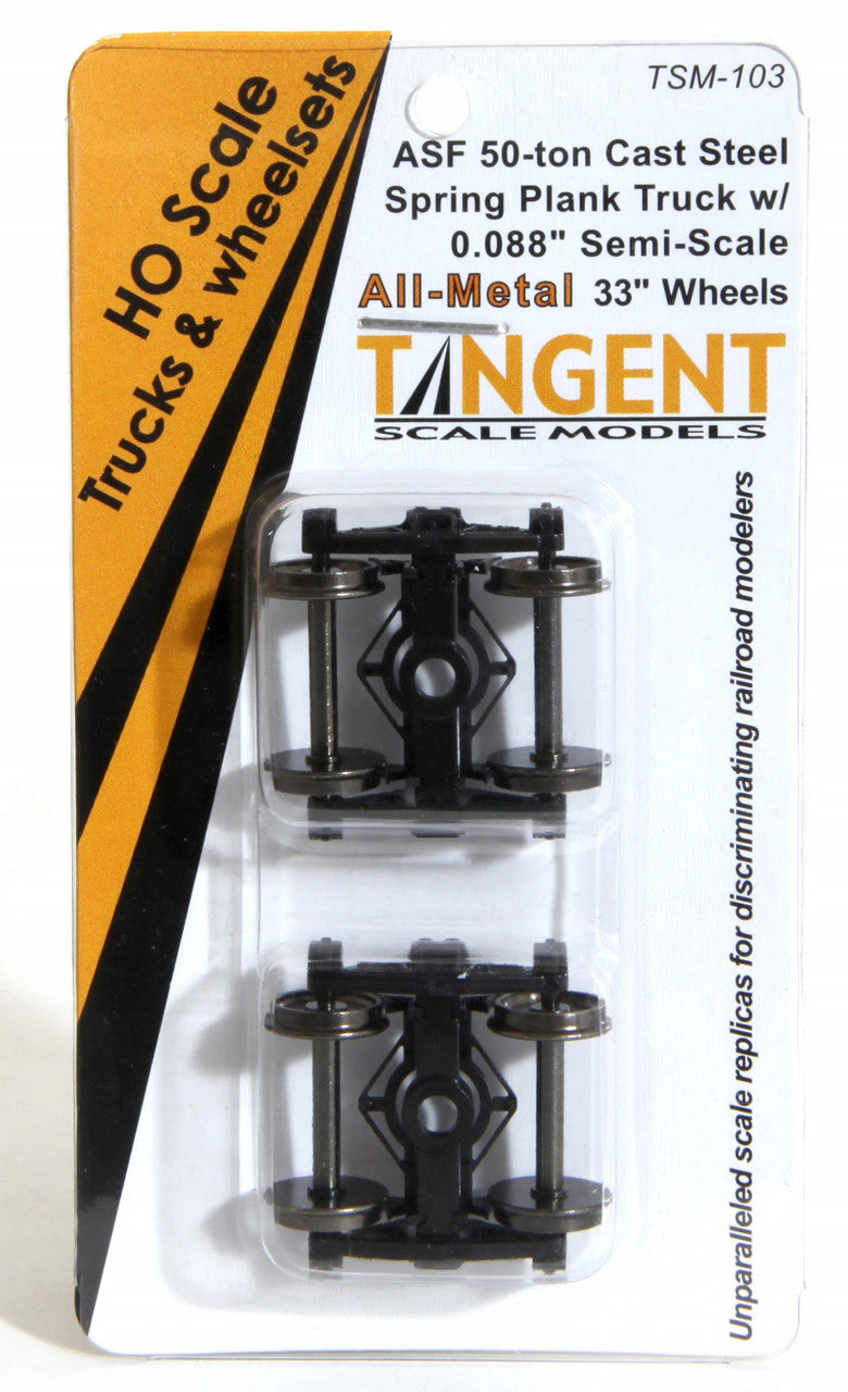 Tangent HO 103 50-Ton ASF Cast Steel Spring Plank Trucks with 33" Semi-Scale Tread 0.088" All-Metal Precision Wheelsets - 1 Pair