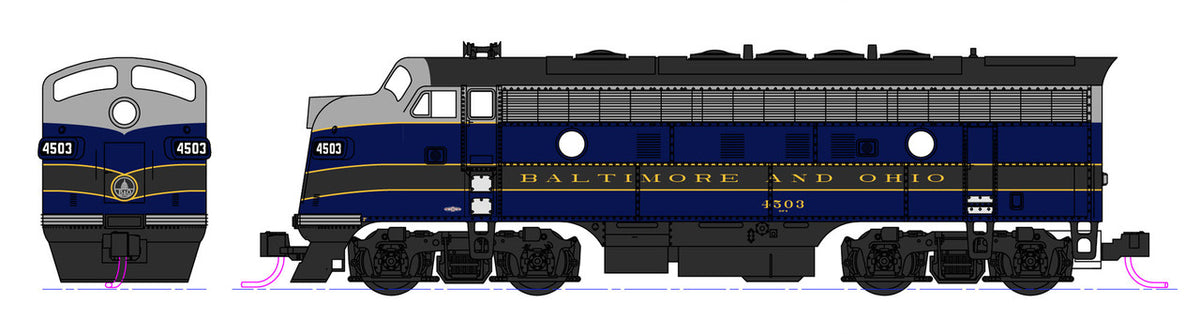 Kato N 106-0428-LS-DMW with DCC/ESU LokSound V5 EMD F7A/B Set Baltimore & Ohio 'Freight' B&O #4503 & #5493