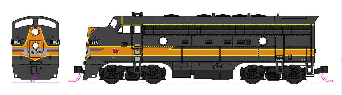 Kato N 106-0429-LS-DMW with DCC/ESU LokSound V5 EMD F7A/B Set Milwaukee Road 'Lightning Bolt' MILW #88A & #88B