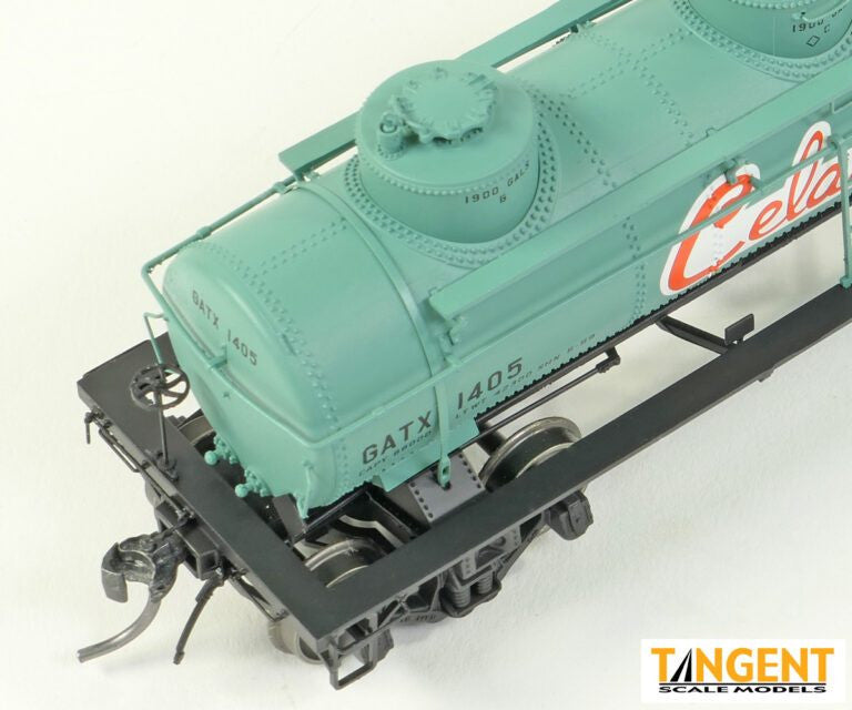 Tangent Scale Models HO 11510-05 General American 1928-Design 6000 Gallon 3-Compartment Tank Car GATX 'Celanese'  Green 1959+ GATX #1405