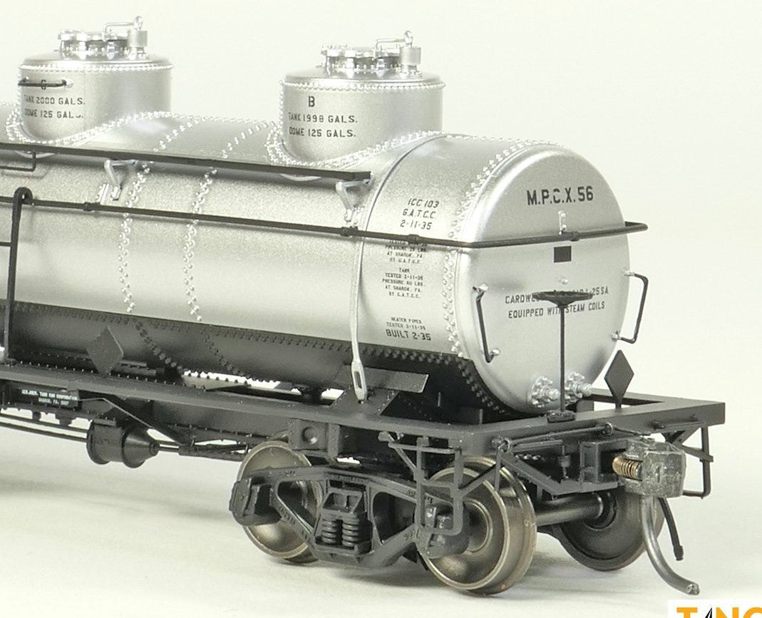 Tangent Scale Models HO 11517-04 General American 1928-Design 6000 Gallon 3-Compartment Tank Car Magnolia Petroleum Company 'Original Delivery Silver and Black 1935+' MPCX #56