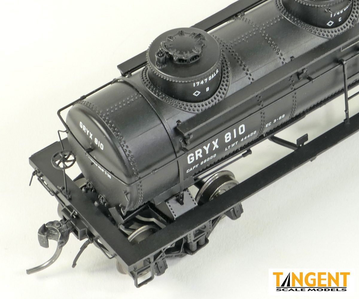 Tangent Scale Models HO 11525-01 General American 1928-Design 6000 Gallon 3-Compartment Tank Car GRYX 'John H Grace Black Lease 1968+' GRYX #810