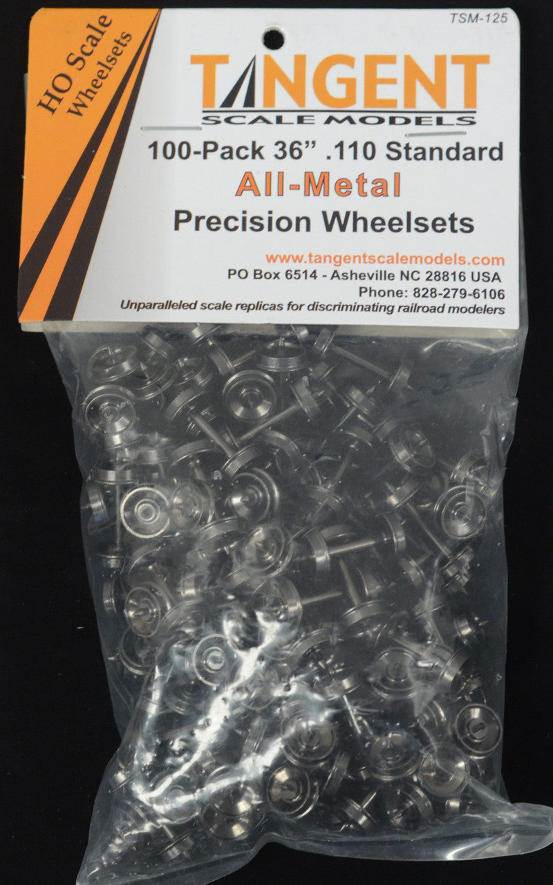 Tangent HO 125 36" Normal Tread 0.110" Blackened All-Metal Precision Wheelsets - 100 pack