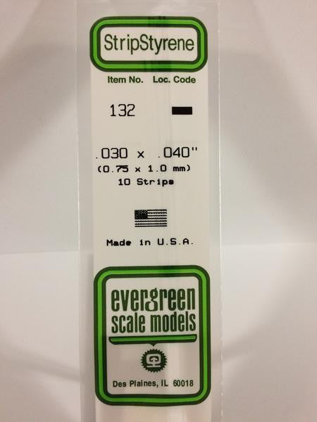 Evergreen Scale Models 132 - .030" X .040" Strip Styrene - 10 Pieces