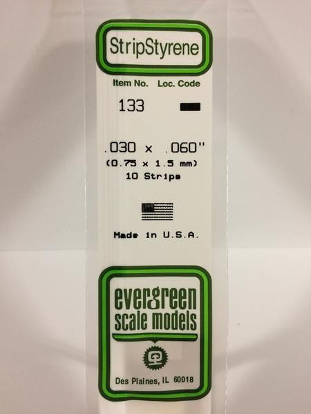 Evergreen Scale Models 133 - .030" X .060" Strip Styrene - 10 Pieces