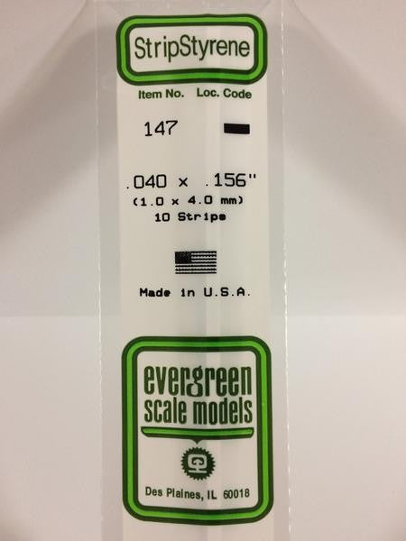Evergreen Scale Models 147 - .040" X .156" Strip Styrene - 10 Pieces