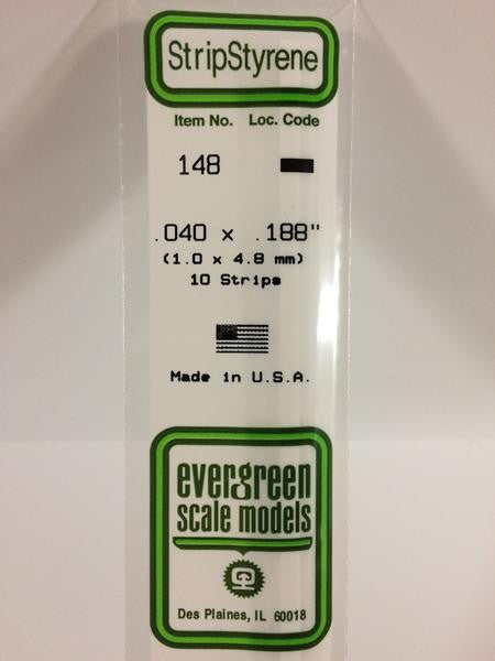Evergreen Scale Models 148 - .040" X .188" Strip Styrene - 10 Pieces