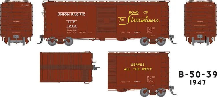 Rapido Trains Inc HO 154001A Union Pacific 40' B-50-39 Boxcar UP '1947 Delivery Scheme - Streamliners Slogan' - Set #1 Single Car