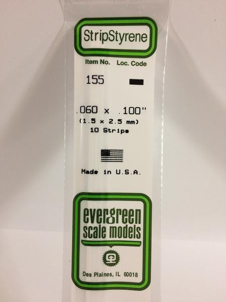 Evergreen Scale Models 155 - .060" X .100" Strip Styrene - 10 Pieces