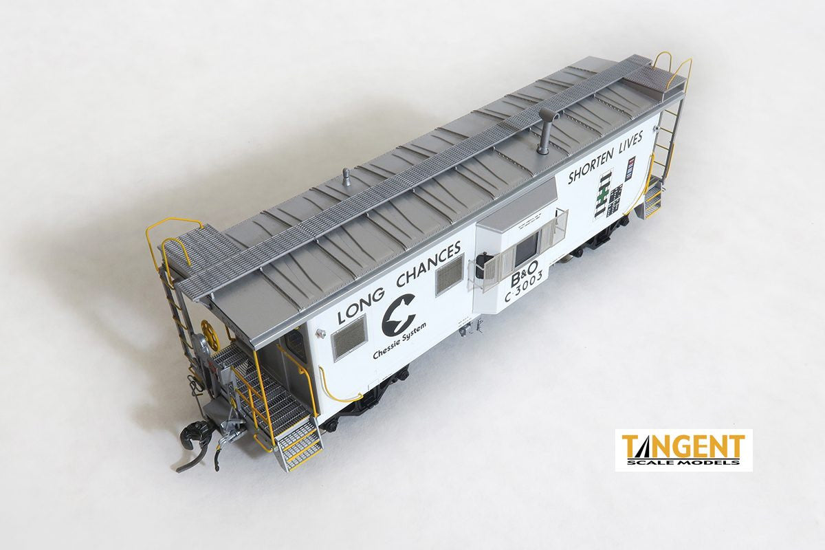 Tangent Scale Models HO 60015-01 International Car Company B&O Class I-18 Steel Bay Window Caboose White Chessie System Safety 1975+ B&O #C-3003