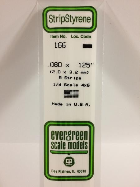 Evergreen Scale Models 166 - .080" X .125" Strip Styrene - 8 Pieces