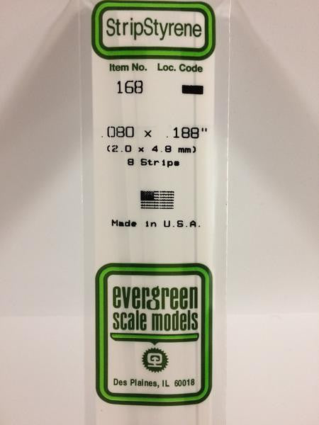 Evergreen Scale Models 168 - .080" X .188" Strip Styrene - 8 Pieces