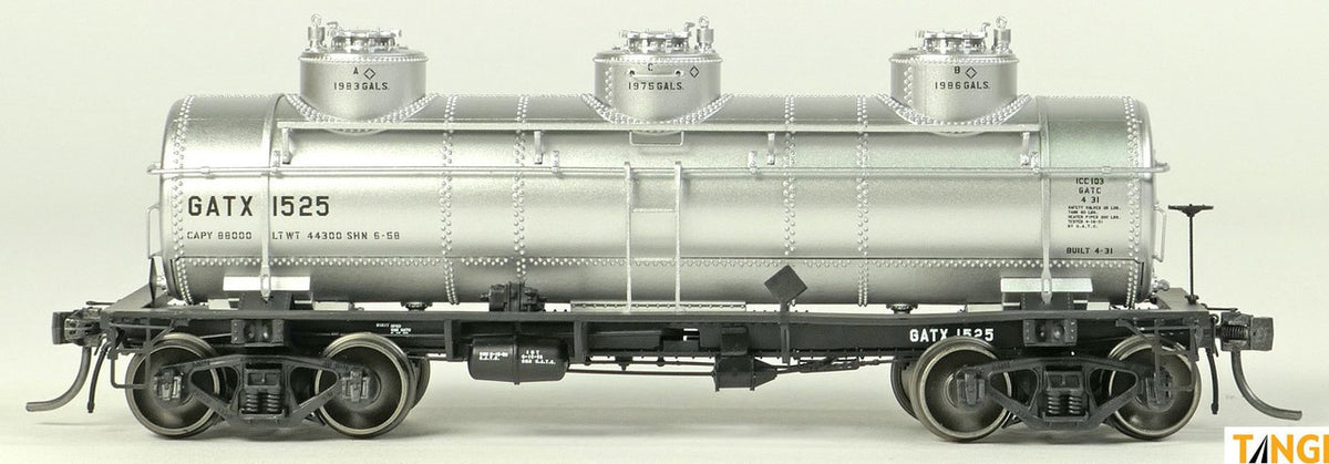 Tangent Scale Models HO 11524-03 General American 1928-Design 6000 Gallon 3-Compartment Tank Car GATX 'Silver Lease 1958+' GATX #1530