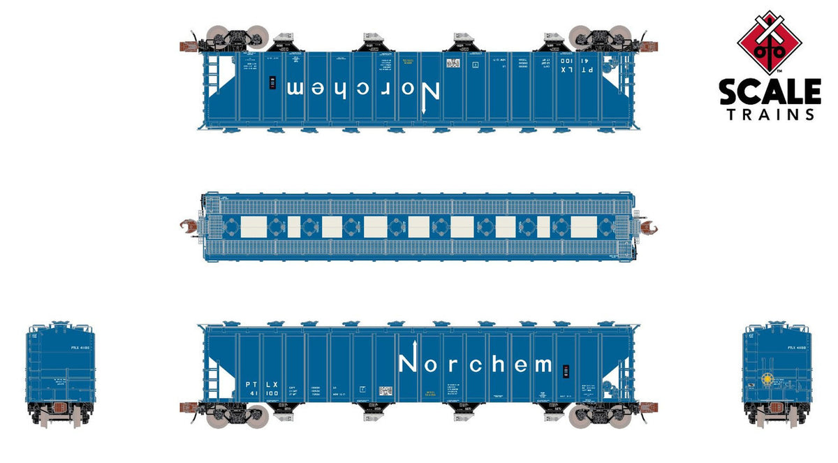 ScaleTrains Rivet Counter N SXT39325 Pullman-Standard 5820 Covered Hopper Pullman Transport Leasing/Norchem/Blue PTLX #41185