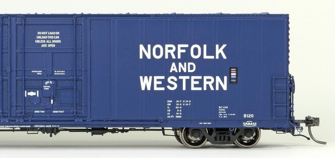 Tangent Scale Models HO 34011-06 Thrall 5880 60′ Double Plug Door Box Car Norfolk & Western 'Original Blue 4-1969' N&W #601247