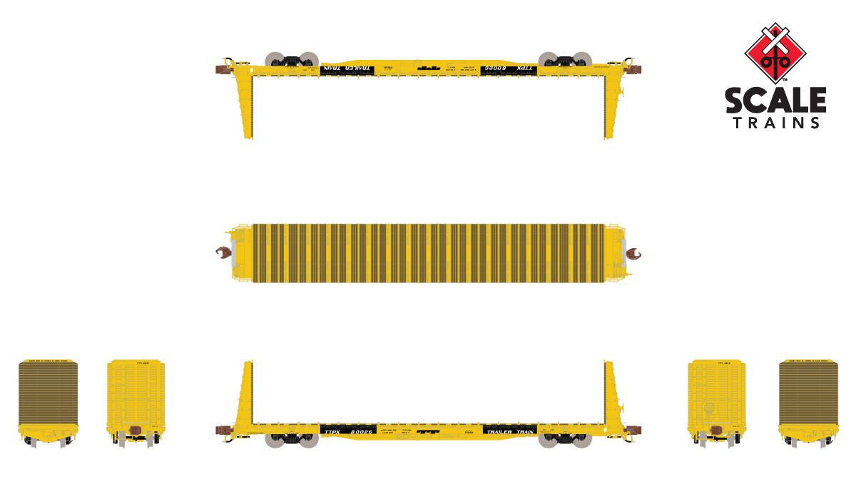 ScaleTrains Rivet Counter N SXT38972 BSC F68AH Bulkhead Flatcar Trailer Train/TT Logo/Yellow TTPX #80713