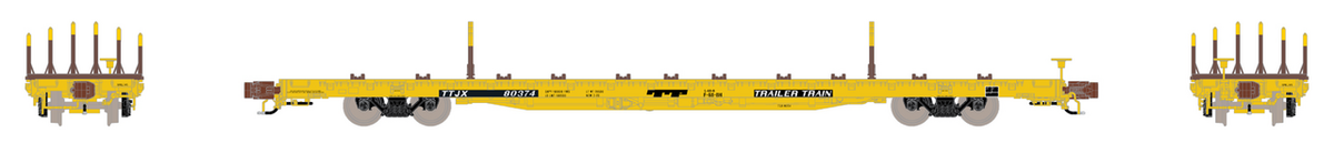 ScaleTrains Rivet Counter N SXT38986 BSC F68BH Finger Rack Flatcar Trailer Train/TT Logo/Yellow TTJX #80510