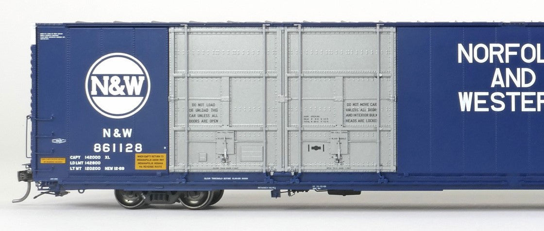 Tangent Scale Models HO 25525-03 Greenville 86′ Quad Plug Door Box Car Norfolk & Western 'Delivery 12-1969 Blue' N&W #861126