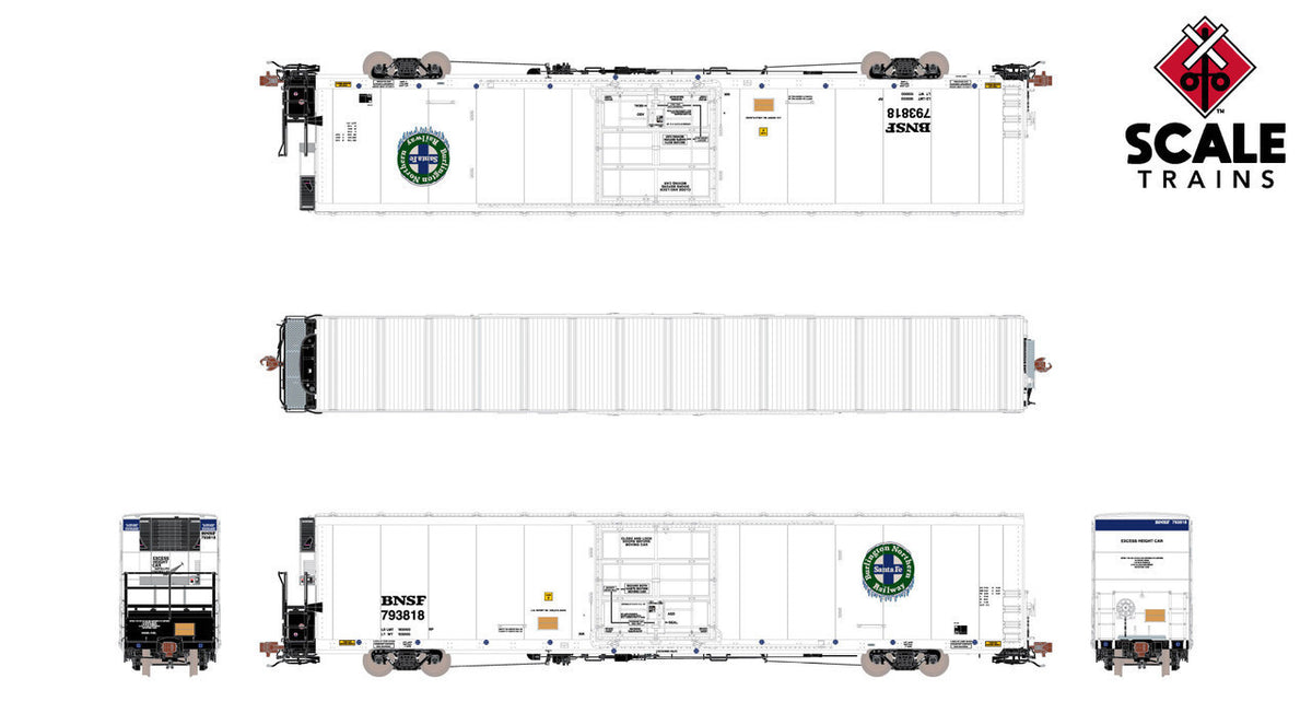 ScaleTrains Rivet Counter HO SXT40122 Trinity 82' 7711 Mechanical Reefer BNSF 'Logo Icicles' No Stripes Carrier Non-Sound BNSF #793834