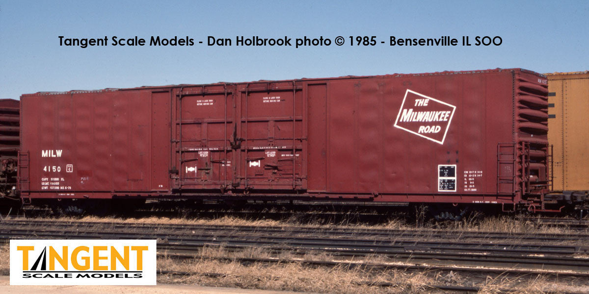 Tangent Scale Models HO 34016-05 Thrall 5,880CuFt 60′ Double Plug Door Box Car Milwaukee Road 'Repaint 6-1979' MILW #4157