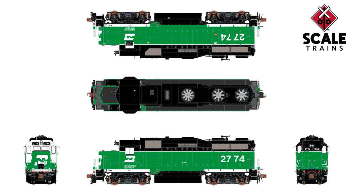 ScaleTrains Rivet Counter HO SXT40940 DCC Ready EMD GP39E Burlington Northern/White Face/Strobe Lights BN #2774
