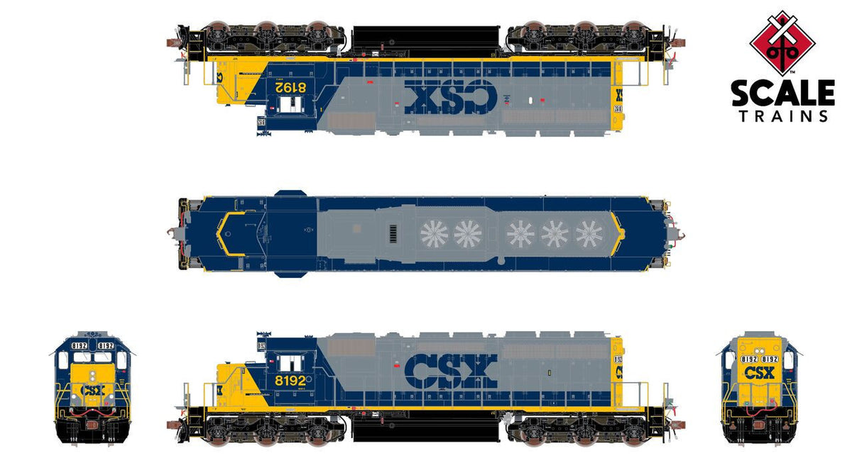 ScaleTrains Rivet Counter HO SXT40774 DCC Ready EMD SD40-2 Locomotive CSX YN2 Ditch Lights CSX #8199