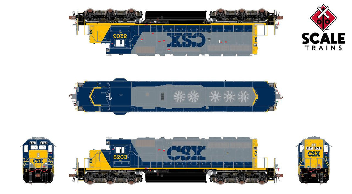 ScaleTrains Rivet Counter HO SXT40774 DCC Ready EMD SD40-2 Locomotive CSX YN2 Ditch Lights CSX #8199