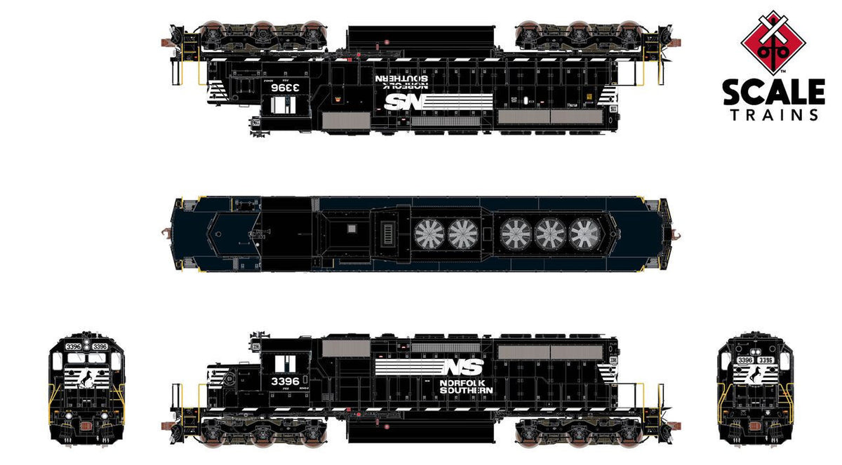 ScaleTrains Rivet Counter HO SXT40800 DCC Ready EMD SD40-2 Locomotive Norfolk Southern Thoroughbred Ditch Lights NS #3396