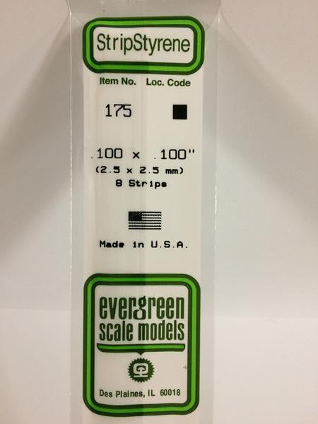 Evergreen Scale Models 175 - .100" X .100" Strip Styrene - 8 Pieces