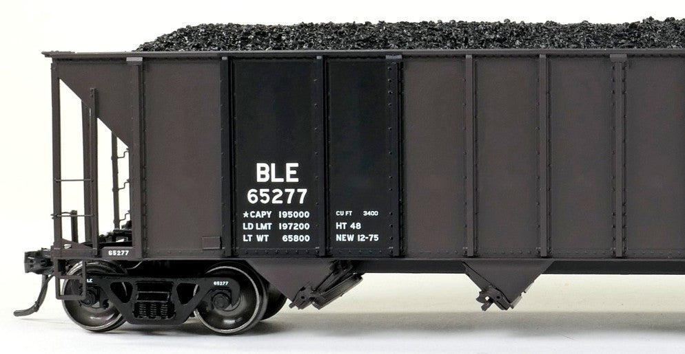 Tangent Scale Models HO 32060-32 Pullman-Standard 3400CuFt Quad Coal Hopper Bessemer and Lake Erie 'Delivery Cor-ten Black 1975' BLE #65308