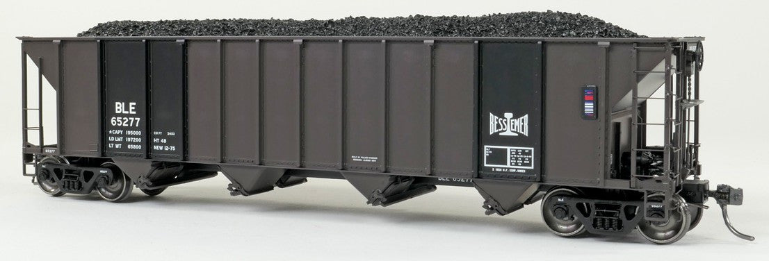 Tangent Scale Models HO 32060-32 Pullman-Standard 3400CuFt Quad Coal Hopper Bessemer and Lake Erie 'Delivery Cor-ten Black 1975' BLE #65308