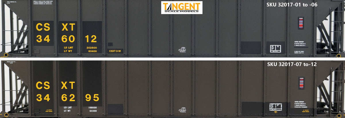 Tangent Scale Models HO 32017-03 Bethlehem Steel 3350CuFt Quad Coal Hopper CSXT Era 'Restencil Ex-LN White Slant 1990+' CSXT #346009