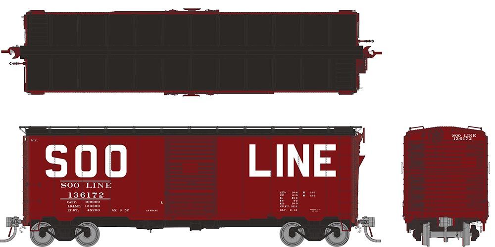 Rapido Trains Inc HO 180002A 1937 AAR 40' Boxcar "Square corner" Soo Line Single Car