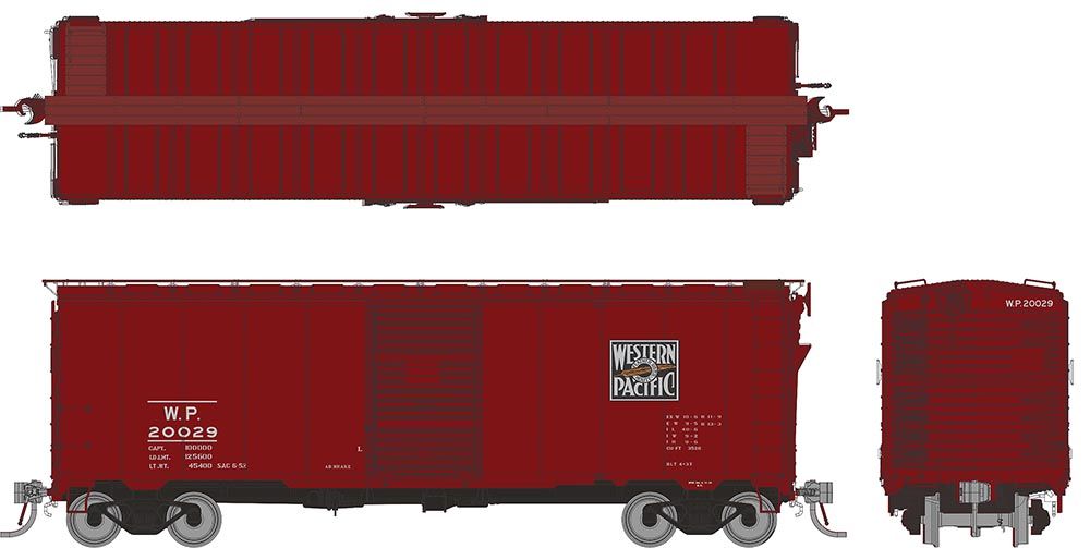 Rapido Trains Inc HO 180005A 1937 AAR 40' Boxcar "Square corner" Western Pacific WP Single Car