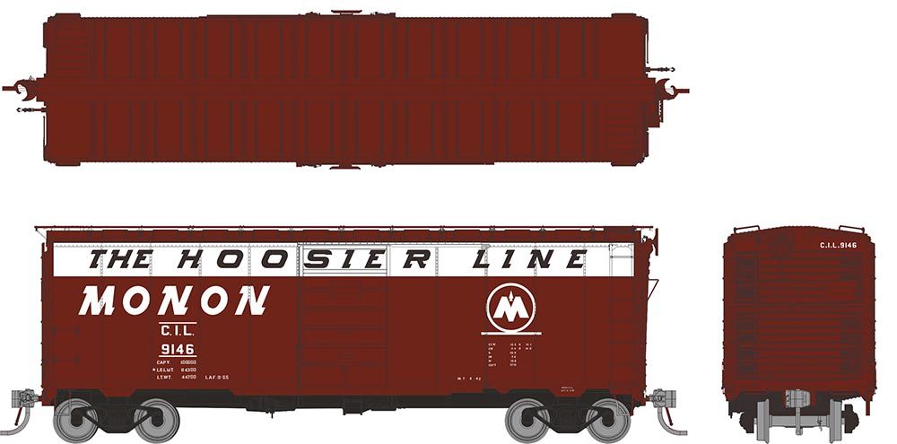 Rapido Trains Inc HO 181001A 1937 AAR 40' Boxcar "Round corner" Monon CIL Single Car