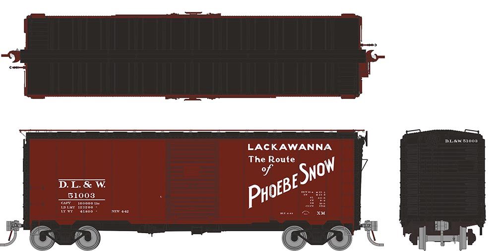 Rapido Trains Inc HO 181002A 1937 AAR 40' Boxcar "Round corner" Lackawanna "Phoebe Snow" DL&W Single Car