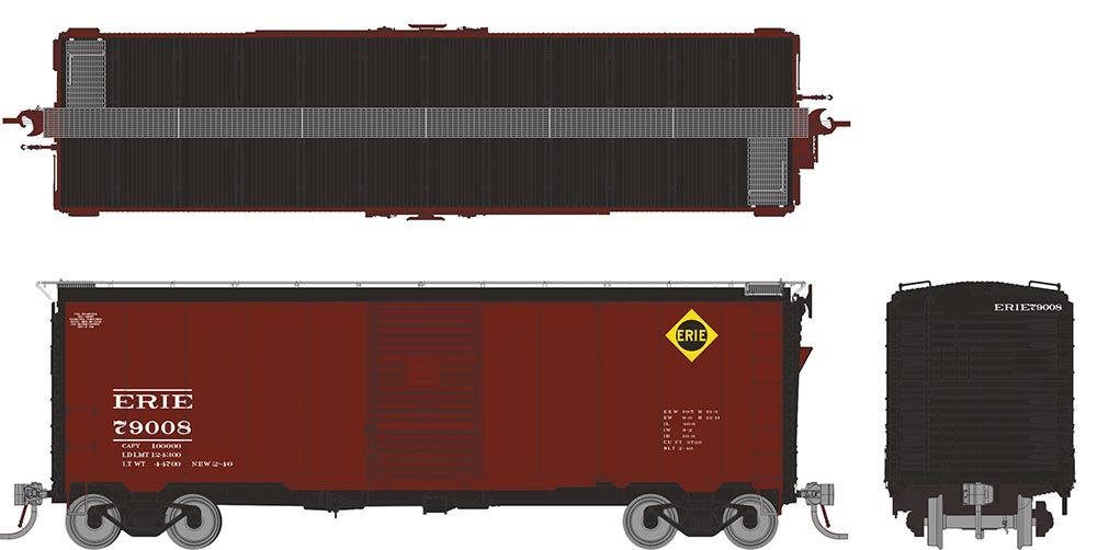 Rapido Trains Inc HO 181003 1937 AAR 40' Boxcar "Round corner" Erie 6-Pack